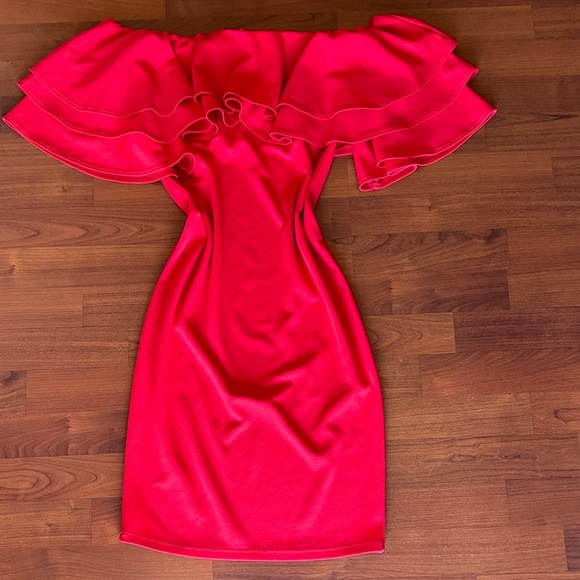Off-Shoulder Ruffle Red Cocktail Dress - Picture 1 of 6